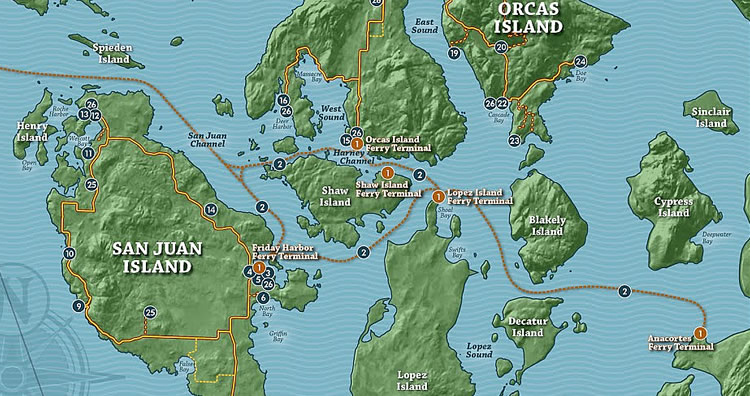 Map of San Juan Islands for our kayak camping trip Kayak travels in the San Juan Islands